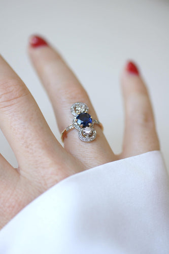 Bague 54.5 Bague Belle Époque en Or jaune, Saphir et Diamants 58 Facettes