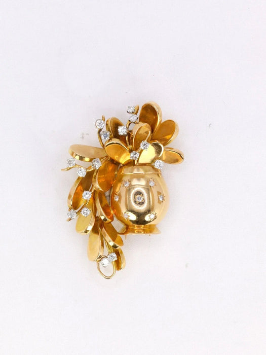 Broche Broche vintage pot de fleurs or jaune platine diamants 58 Facettes 1028.11