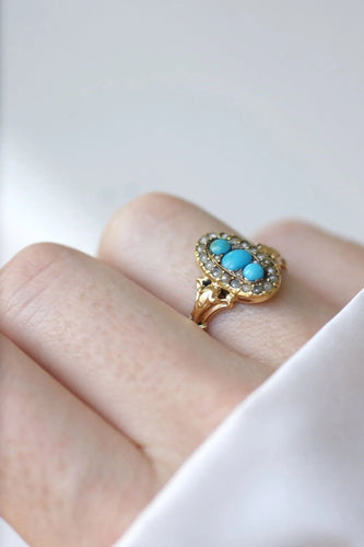 Bague Bague marquise turquoises et perles 58 Facettes