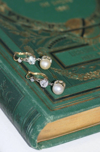 Boucles d'oreilles Dormeuses Art Deco or, perles, et diamants 58 Facettes