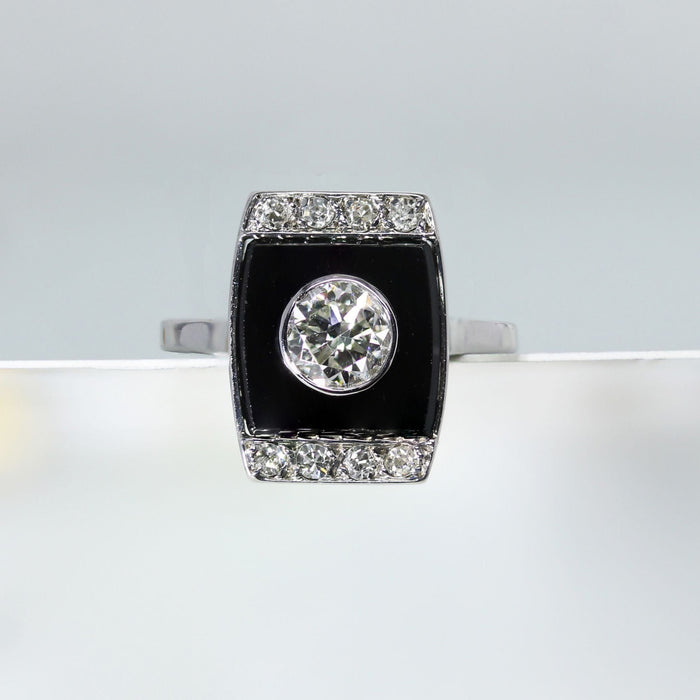 Bague 51 Bague Art Déco diamants et onyx 58 Facettes 24-283