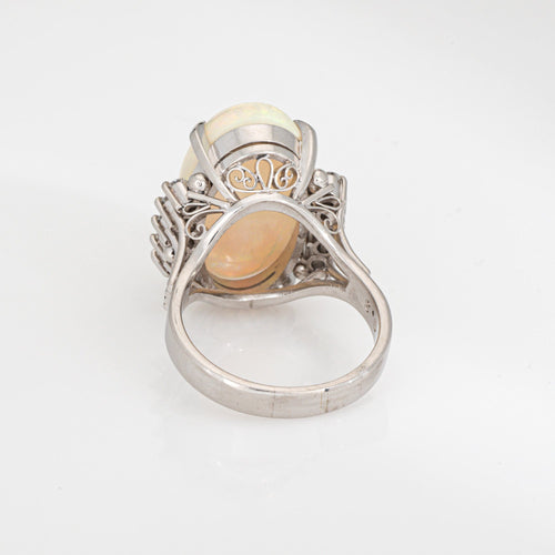 Bague Bague en opale naturelle de 9,73 ct, diamant, platine, taille 7, bijoux fins 58 Facettes G13960