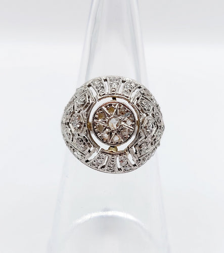 Bague 52 Bague boule Art Déco or blanc, diamant taille rose (circa 1920) 58 Facettes A04623