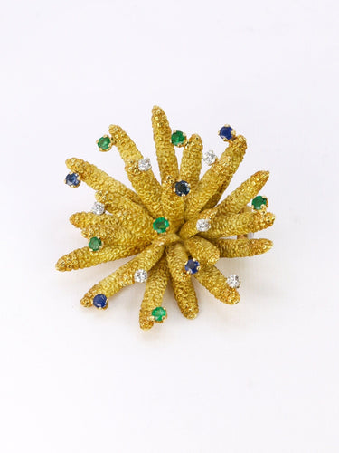 Broche Broche vintage anémone or jaune diamants émeraudes saphirs 58 Facettes 1090.7