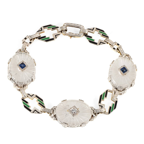 Bracelet Bracelet vintage Art Déco en émail doré avec diamant et verre camphré 58 Facettes G14231