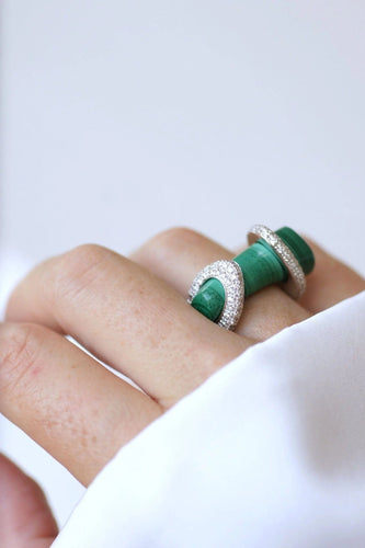 Bague 53 Bague Cocktail Gucci, malachite et diamants sur or blanc 58 Facettes