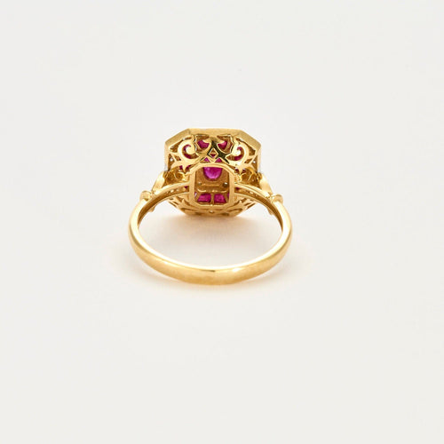 Bague 58 Bague style art déco en or jaune diamants et rubis 58 Facettes