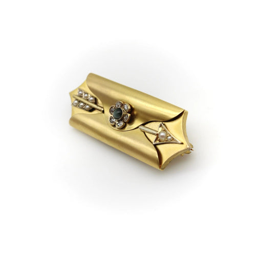 Pendentif Médaillon de deuil en forme d'enveloppe en or 14 carats avec flèche 58 Facettes