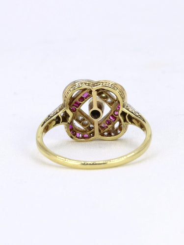 Bague 54 Bague Belle Epoque or jaune diamants rubis calibres 58 Facettes 1128.7