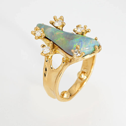 Bague 50.5 Bague Vintage Or Jaune Diamant Opale, Forme Libre 58 Facettes G13204