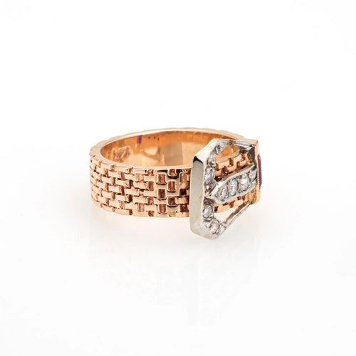 Bague Retro Buckle Ring Diamond Sz 6 Band 14k Rose Gold Vintage Fine Jewelry 58 Facettes 15467