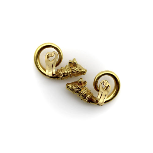Boucles d'oreilles Boucles d'oreilles vintage en forme de tête de taureau en spirale en or 22 carats de Lalaounis 58 Facettes A2000X