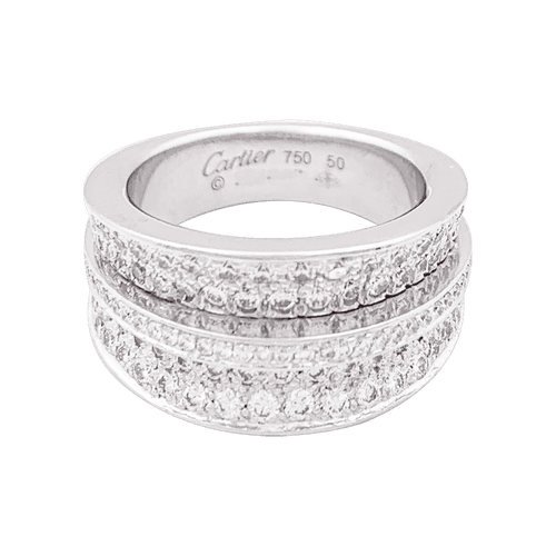 Bague 50 Bague Cartier "Barrette" or blanc, diamants. 58 Facettes 34140