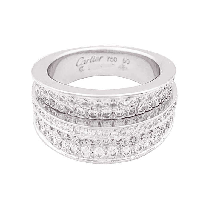 Bague 50 Bague Cartier "Barrette" or blanc, diamants. 58 Facettes 34140