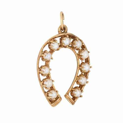 Pendentif Pendentif Fer à Cheval en Or Jaune et Perle de Culture Vintage 58 Facettes G13636