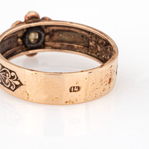 Bague 54 Bague victorienne antique en or rose et perles de rocaille turquoise 58 Facettes G13979