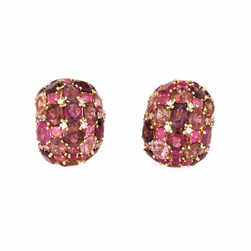 Boucles d'oreilles Grandes boucles d'oreilles en or jaune et diamants tourmaline rose 58 Facettes G14071