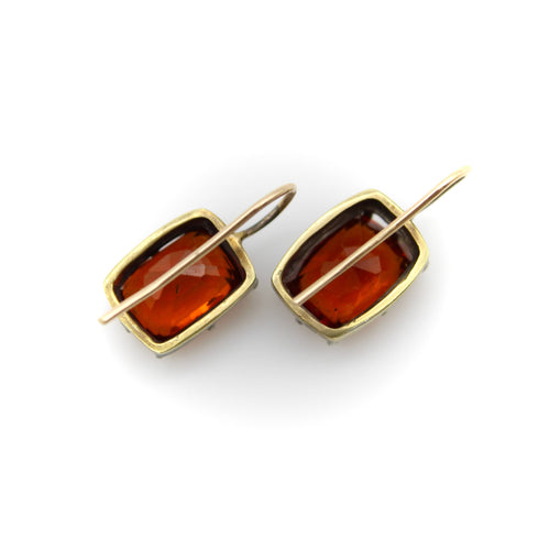 Boucles d'oreilles Boucles d'oreilles vintage en or jaune et argent serties de grenats mandarins 58 Facettes