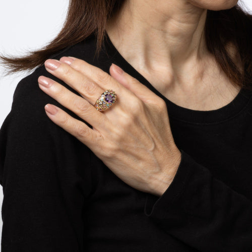 Bague 55 Bague paon vintage avec pierres précieuses arc-en-ciel en or jaune 58 Facettes G14023