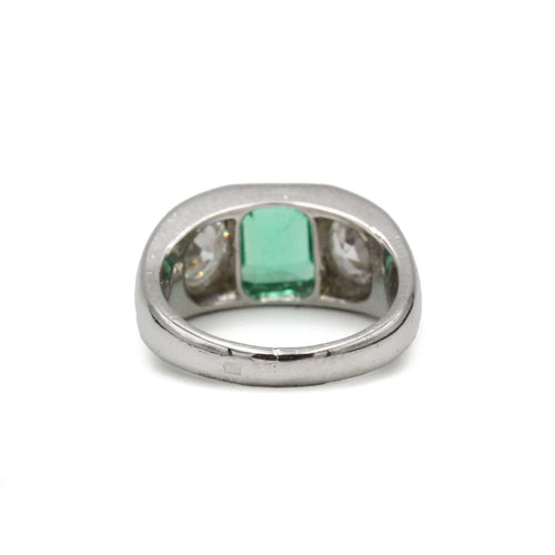 Bague 53 Bague art deco en platine, émeraude et diamants tailles anciennes 58 Facettes 1273