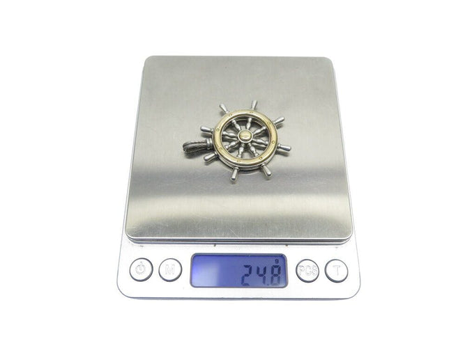 Pendentif rare vintage pendentif HERMES barre a roue en argent 800 & or jaune 18k 24.8 gr 58 Facettes 268491