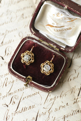 Dormeuses Diamants Taille Ancienne Coussin 1.40 Cts 58 Facettes