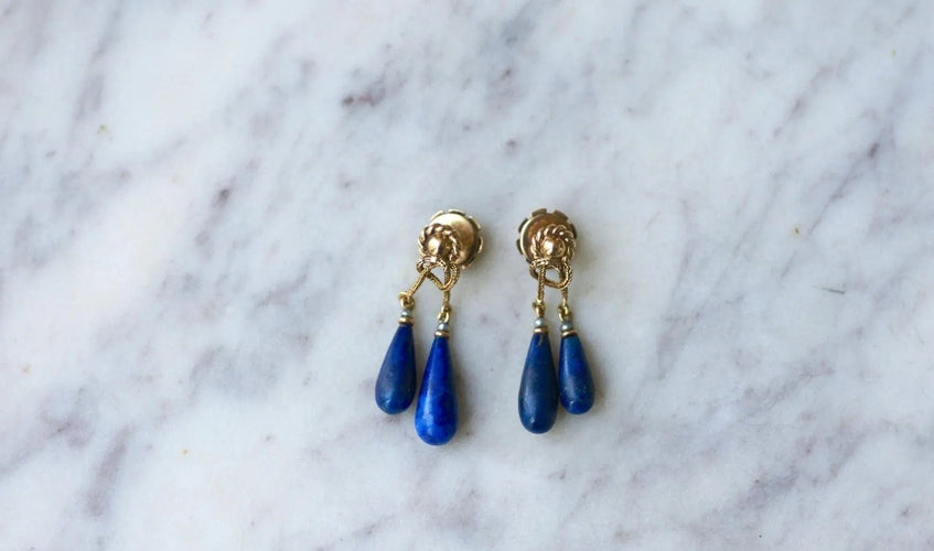Boucles d'oreilles Boucles d'Oreilles Goutte Lapis Lazuli sur Or Jaune 58 Facettes