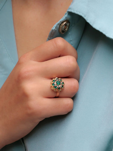 Bague 51 Bague étoile or jaune pierre verte 58 Facettes J382