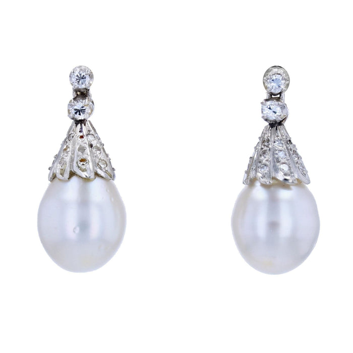 Boucles d'oreilles Pendants d'oreilles anciens diamants et perles 58 Facettes 24-022