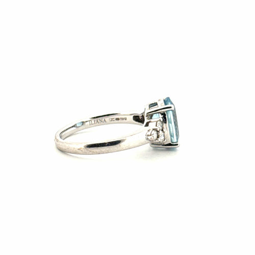 Bague 55 Solitaire or blanc aigue-marine et diamants 58 Facettes 81-GS33773-5