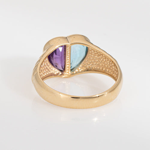Bague Bague cœur en or jaune 14 carats, topaze bleue et améthyste, taille 6,5, bijou vintage 58 Facettes G13919