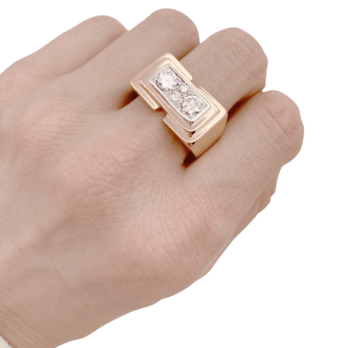 Bague 65 Bague Tank en or jaune, platine, diamants 58 Facettes 34450