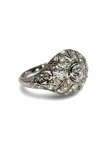 Antique ring in 18K white gold and 0.75 ct diamonds 