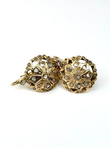 Boucles d'oreilles Boucles d'oreilles anciennes en or des années 1930 avec diamants naturels taille rose et fermoir catalan vintage 58 Facettes E29