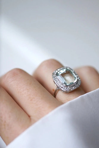 Bague 49.5 Bague Art Déco or blanc, platine, aigue-marine, diamants 58 Facettes