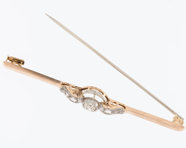 Broche Broche rétro en or jaune et platine avec diamants 58 Facettes