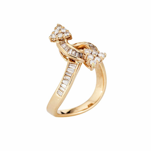 Bague 52.5 Bague de contournement de flèche de diamant vintage en or jaune 14 carats 58 Facettes G12644