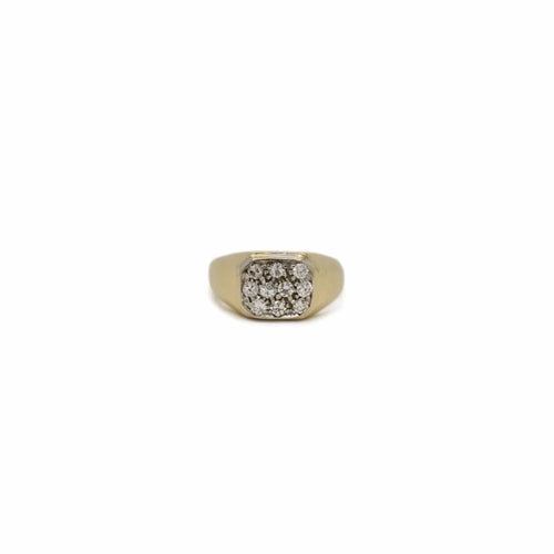Bague Petite chevalière or jaune et blanc pavage diamants 58 Facettes REF24061-224