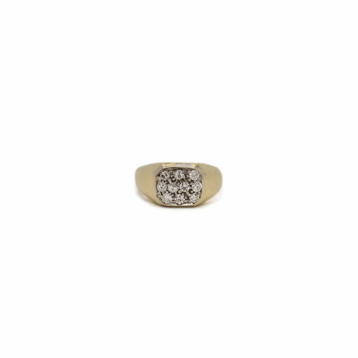 Bague Petite chevalière or jaune et blanc pavage diamants 58 Facettes REF24061-224