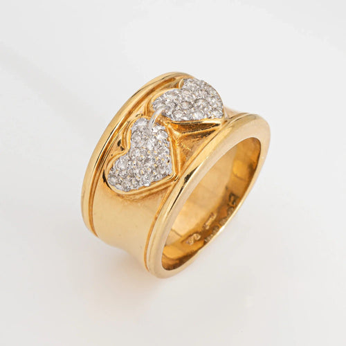 Bague Bague Double Coeur Diamant Vintage Or Jaune 58 Facettes