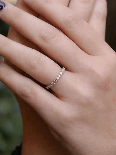 Bague 51 Demi-Alliance américaine en or blanc et diamants 0,48 ct 58 Facettes J117