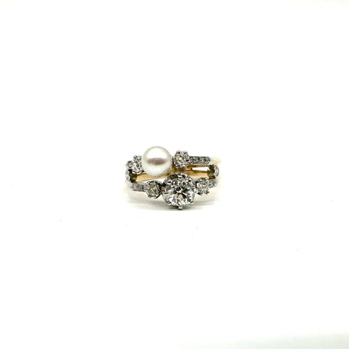 Bague 54 Bague toi et moi or jaune, platine perle de culture et diamants 58 Facettes Z1351442