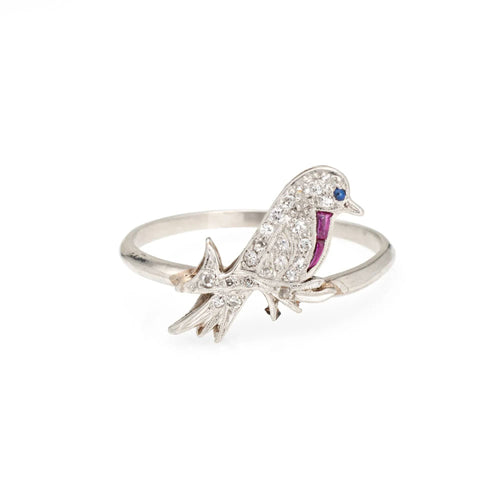 Bague 58.5 vintage Art Déco Bird Ring Conversion Platine Diamant Saphir Rubis 58 Facettes G13453