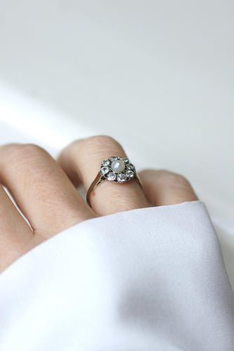 Bague 55.5 Bague Marguerite Ancienne Perle Bouton et Diamant 58 Facettes