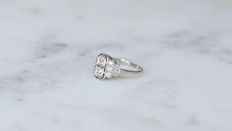 Bague 53.5 Bague Art Déco Diamants sur Or et Platine 58 Facettes