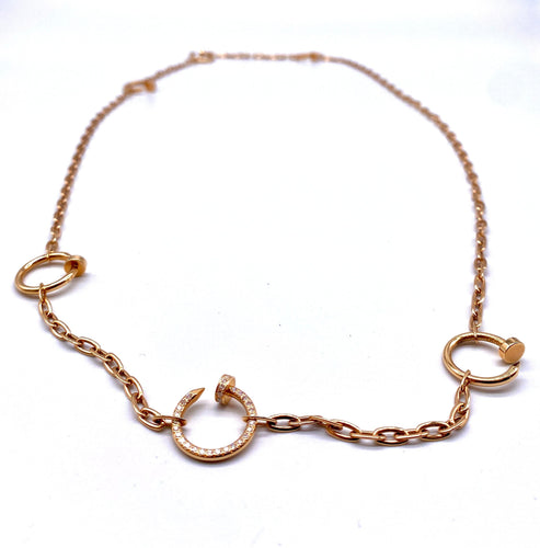 Collier Cartier - Collier sautoir Juste Un Clou pavé en or rose 18k et diamants 58 Facettes