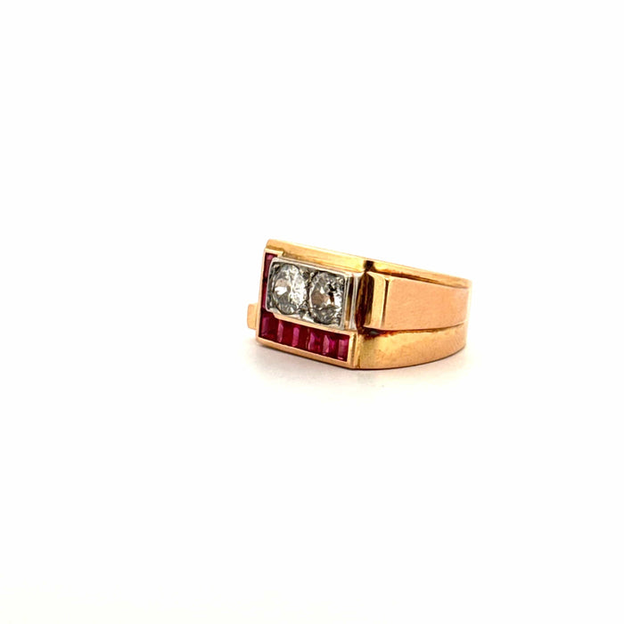 Bague 52 Bague Tank Or Jaune 18k & Platine Rubis 58 Facettes 92-GS34613-5