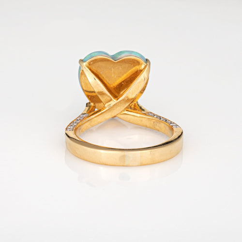 Bague 53.5 Bague en or jaune avec opale et diamant en forme de cœur 58 Facettes G14030