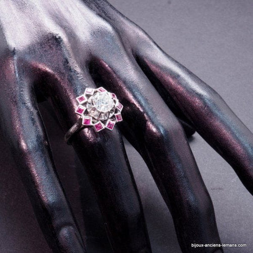 Bague 51 Bague Rétro Diamant Rubis Synthétiques Calibrés 58 Facettes 16206