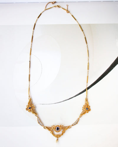 Collier Napoléon III Draperie Or Saphirs Diamants 58 Facettes A11265